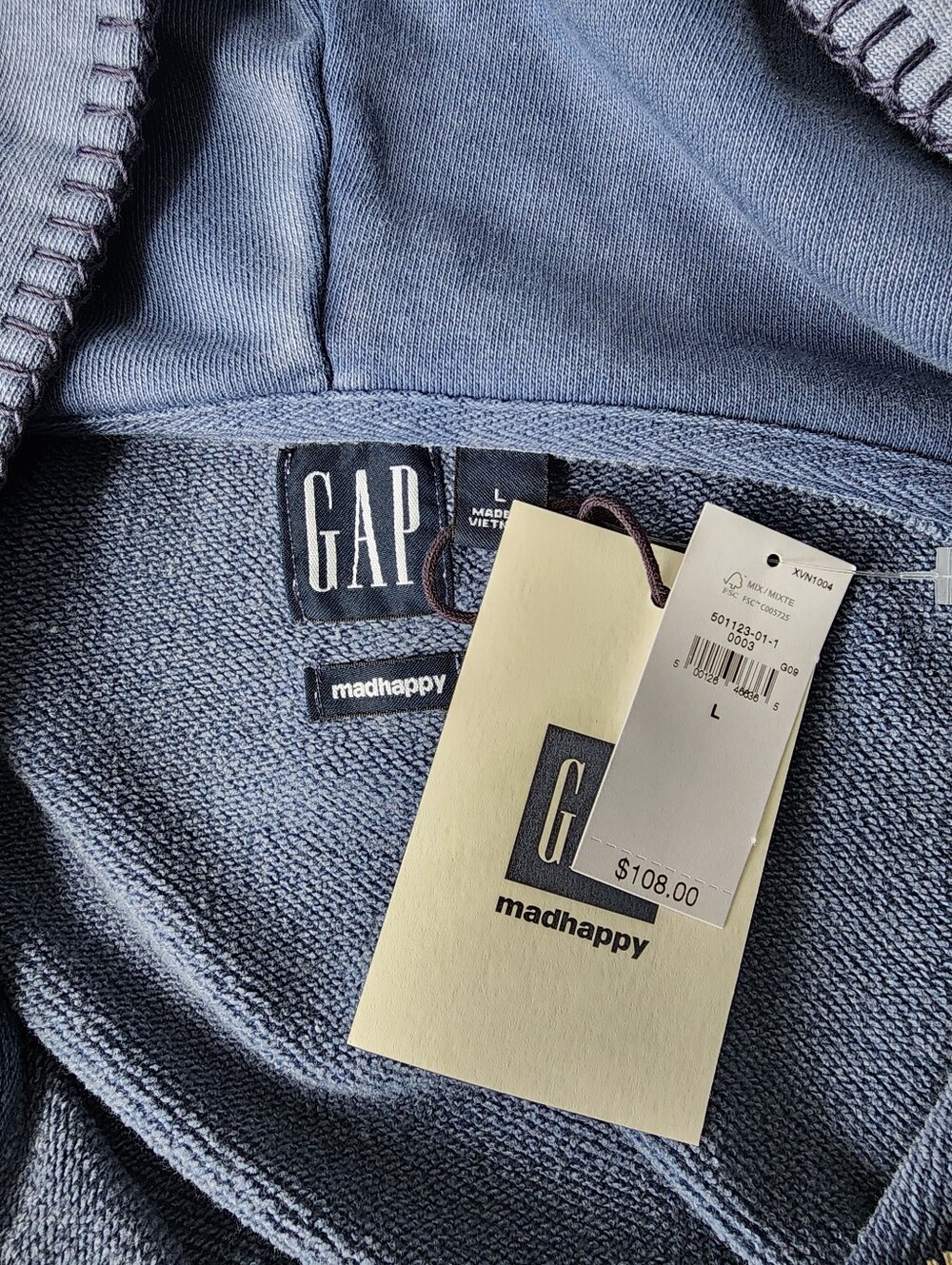GAP x Madhappy Full Zip Cropped Logo Hoodie Size Large In Blue NWT - Picture 8 of 8